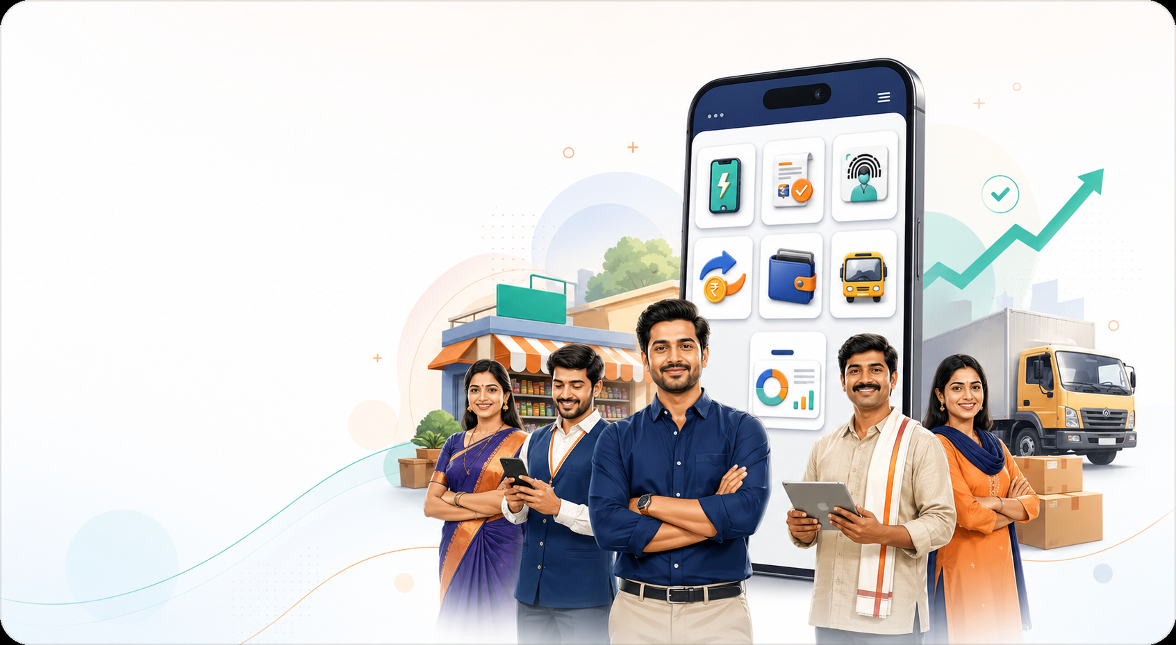 Duepe retailer network and payment services illustration