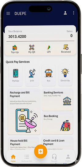 Duepe mobile app dashboard